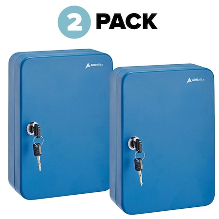 Adiroffice 48 Key Steel Secure Cabinet with Key Lock, Blue, PK2 ADI681-48-BLU-2pk